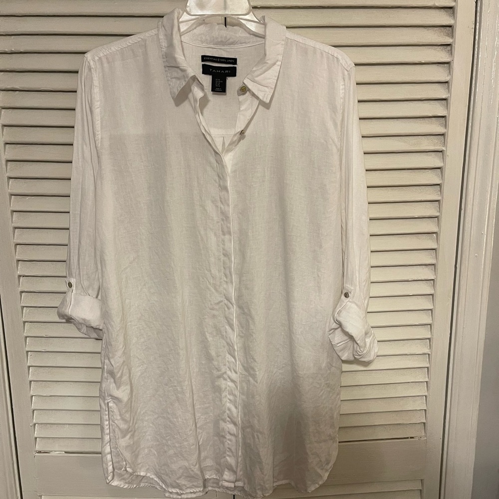 Tahari 100% Linen white long sleeve